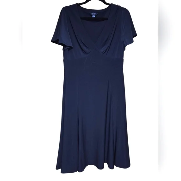 CHAPS Elegant Navy Blue swing Style Dress Size L - Picture 1 of 5